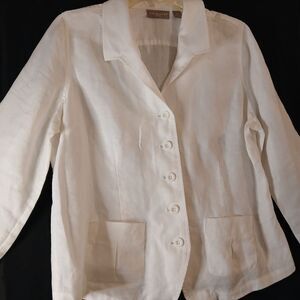Kim Rogers White Linen Blazer Jacket 12P